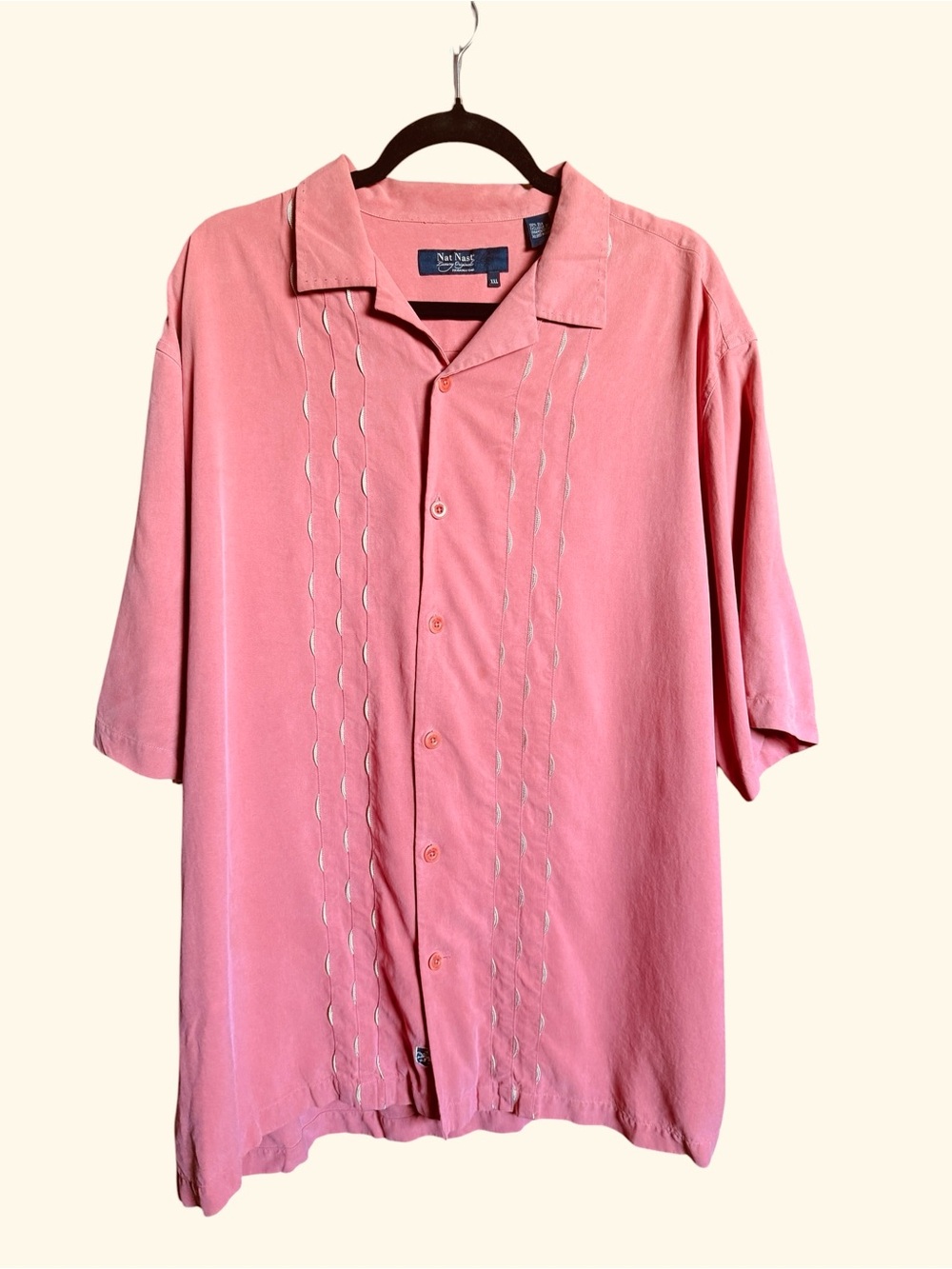 Nat Nast Luxury Originals- 100% Silk- Men’s Cuban Retro Shirt- Medium Rare Color